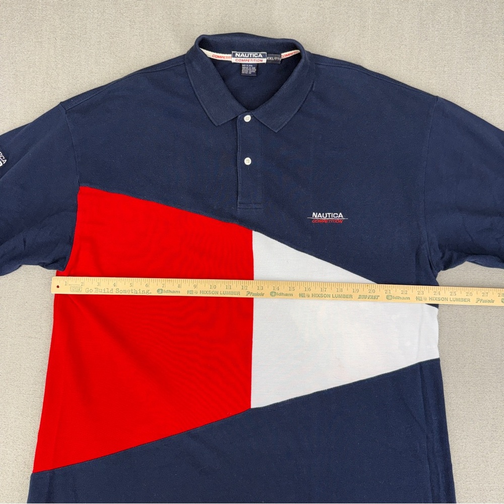 90s Nautica Competition Polo XXL Flag Shirt Colorblock HipHop Y2K Streetwear USA - Picture 9 of 15